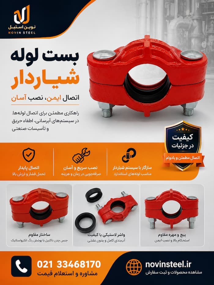 بست ویکتالیک چدنی | واشر NBR | سایز ۱/۲ تا ۱۰ اینچ - 1