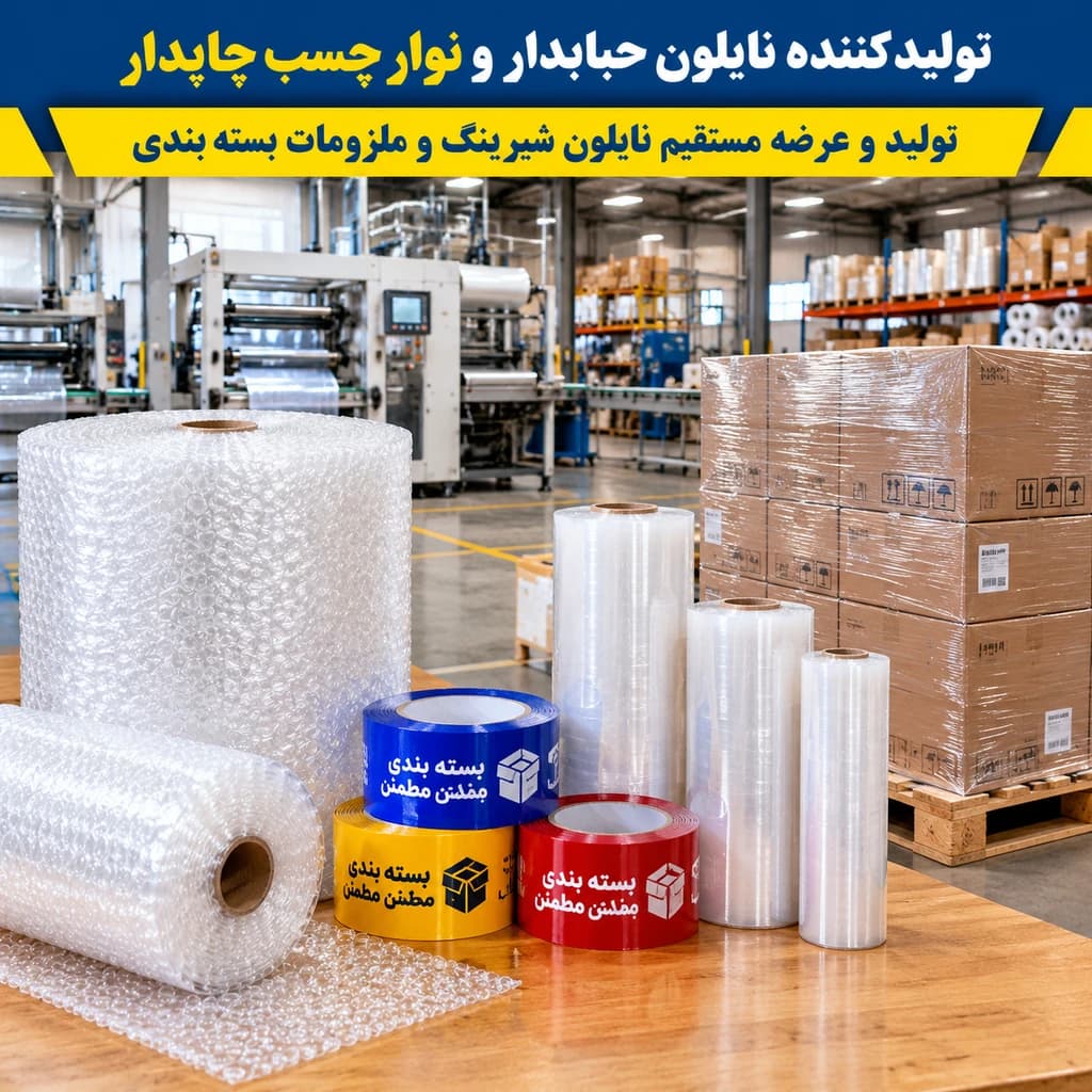 تولید و فروش نایلون حبابدار و نوار چسب کارتن چاپی | چهاردانگه - 1